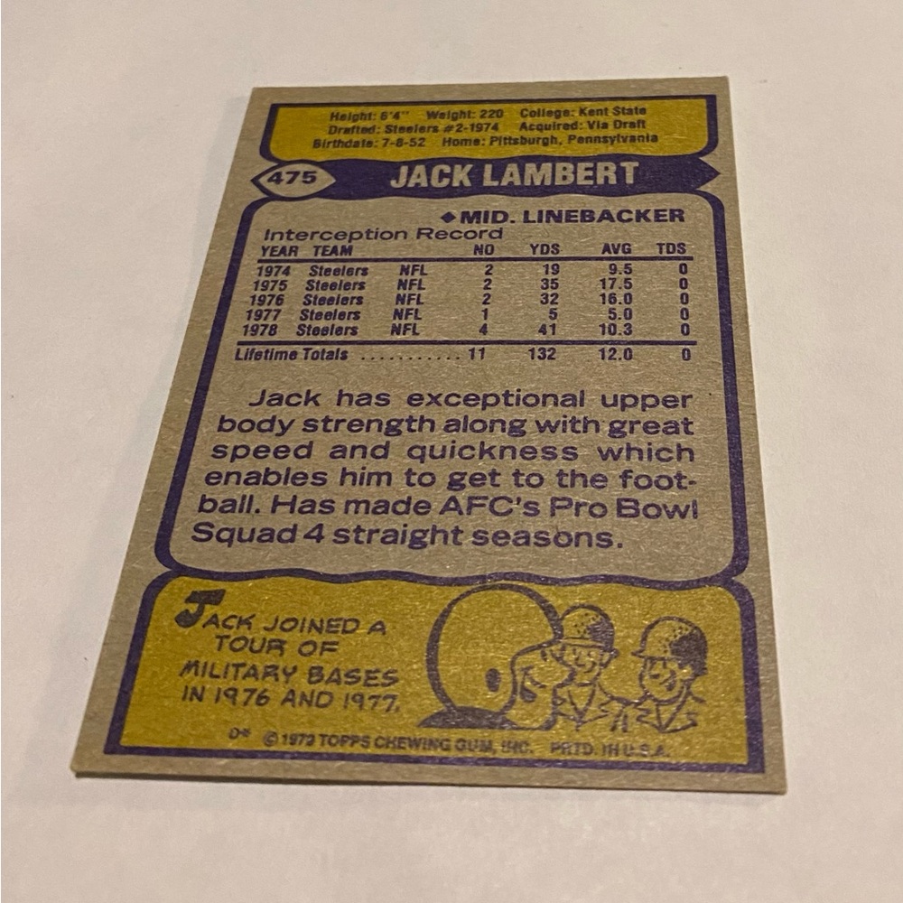 Jack Lambert 1979 Topps Football Card #475 Pittsburgh Steelers Vintage - Picture 2 of 3